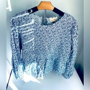 Universal Thread White Blue Floral Peasant Blouse XXL